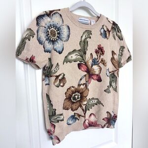 Alfred Dunner Floral Knit Sweater Petite Cottagecore Beading Detail Vintage Top